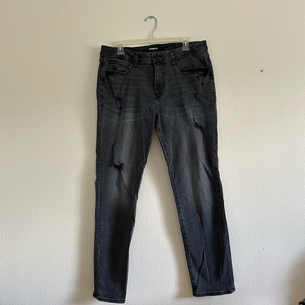 Men’s Express Slim Fit Black Jeans with Holes, Size: 33x30